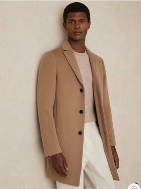 Reiss Camel Wool Blend Overcoat Single Breasted Tailored Coat Men’s Medium